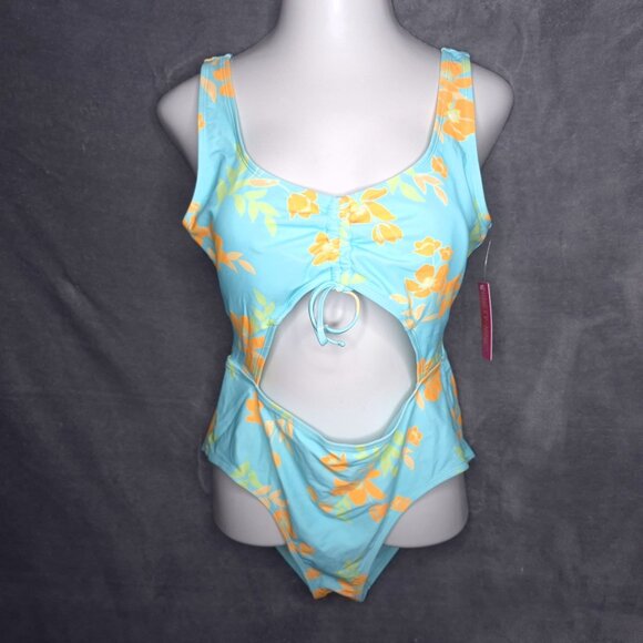 Ninety-Nine Womens One-Piece Swimsuit XL Floral Cut-Out Floral Blue Juniors - Picture 1 of 5